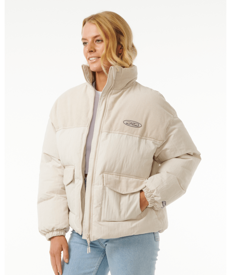 Rip Curl High Tide Mixed Cord Puffer in OFF WHITE