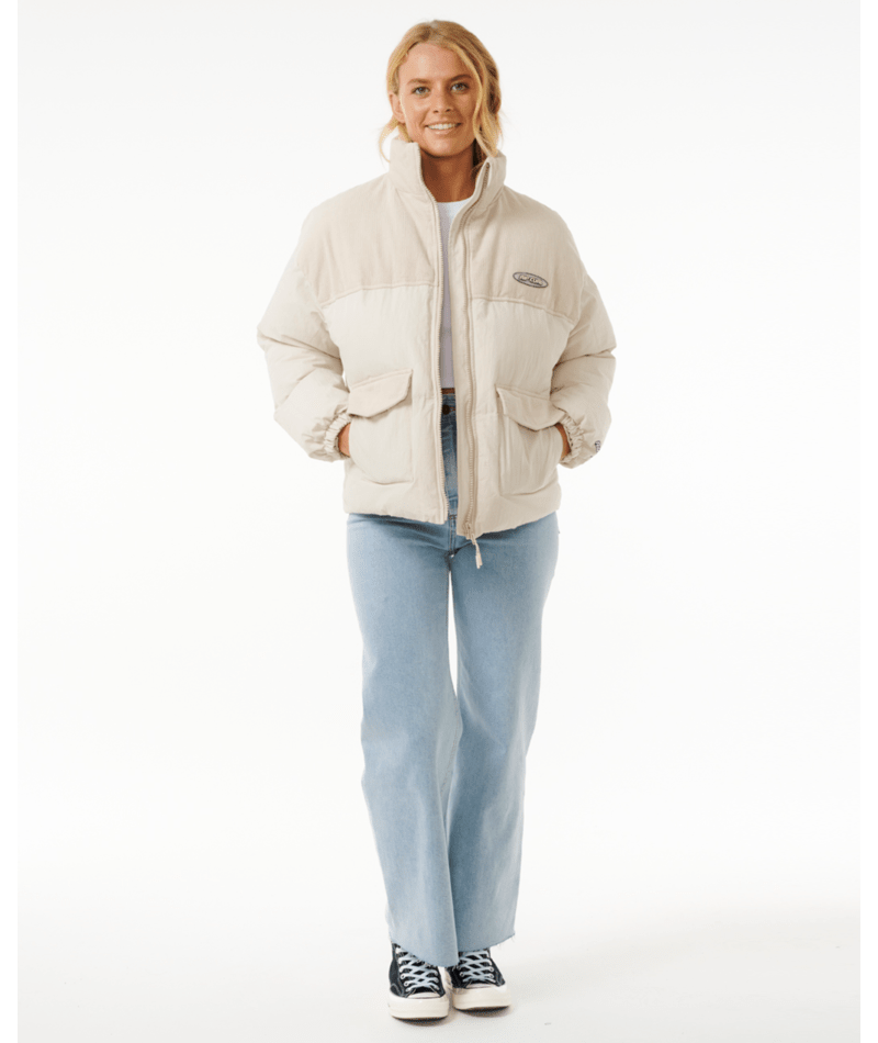 Rip Curl High Tide Mixed Cord Puffer in OFF WHITE