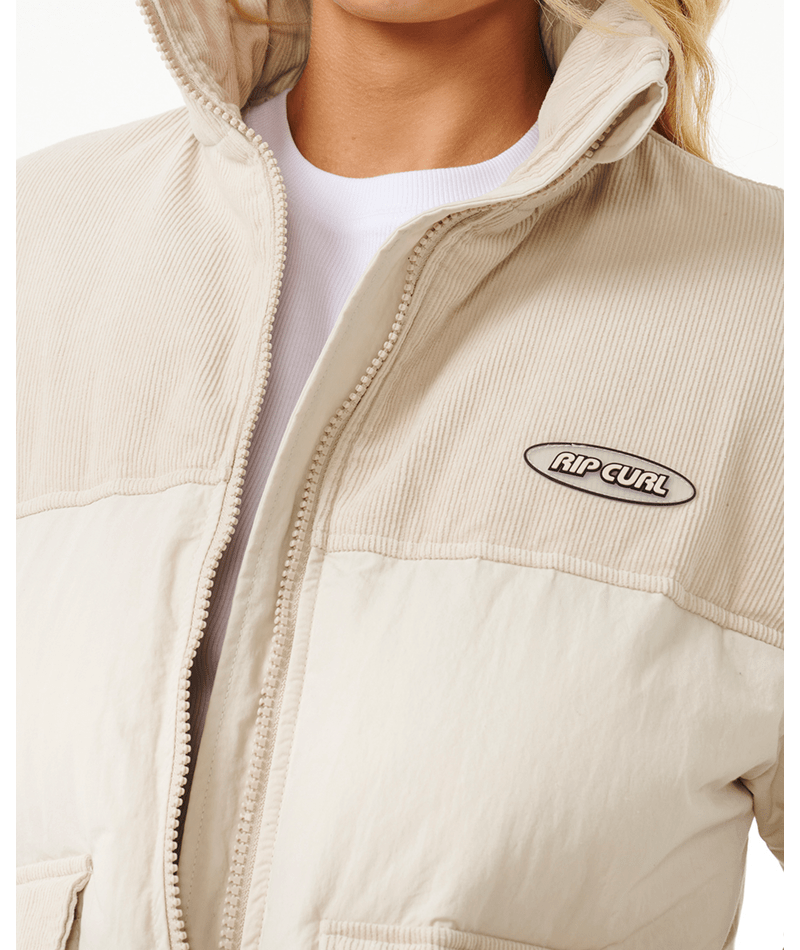 Rip Curl High Tide Mixed Cord Puffer in OFF WHITE
