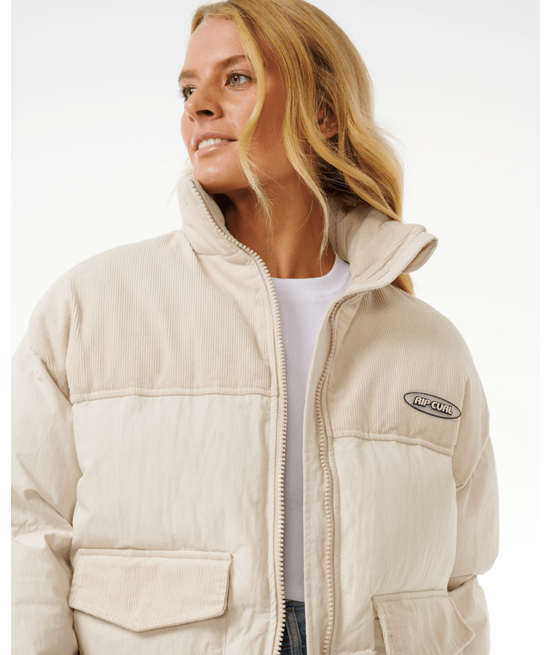 Rip Curl High Tide Mixed Cord Puffer in OFF WHITE