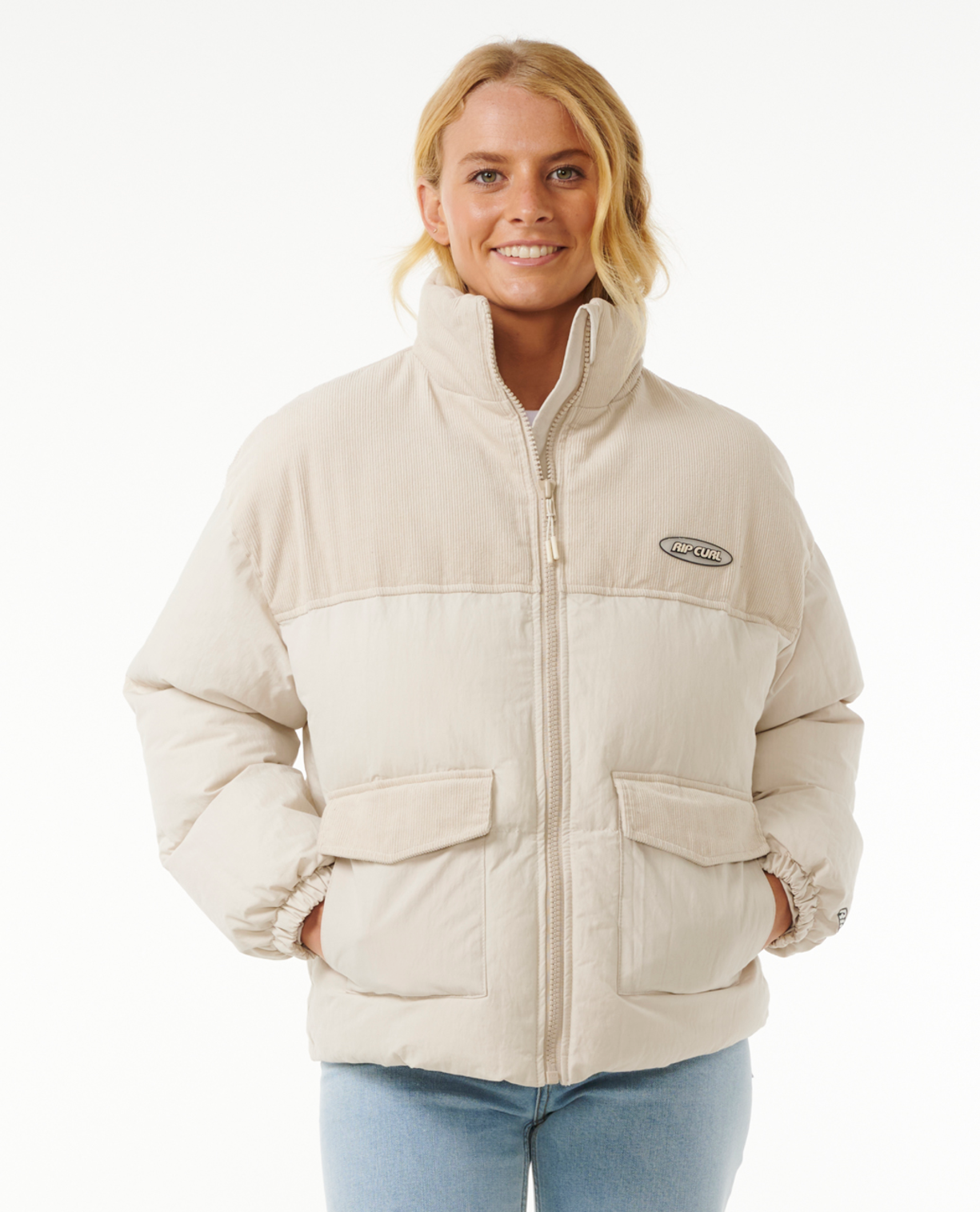 Rip Curl High Tide Mixed Cord Puffer in OFF WHITE