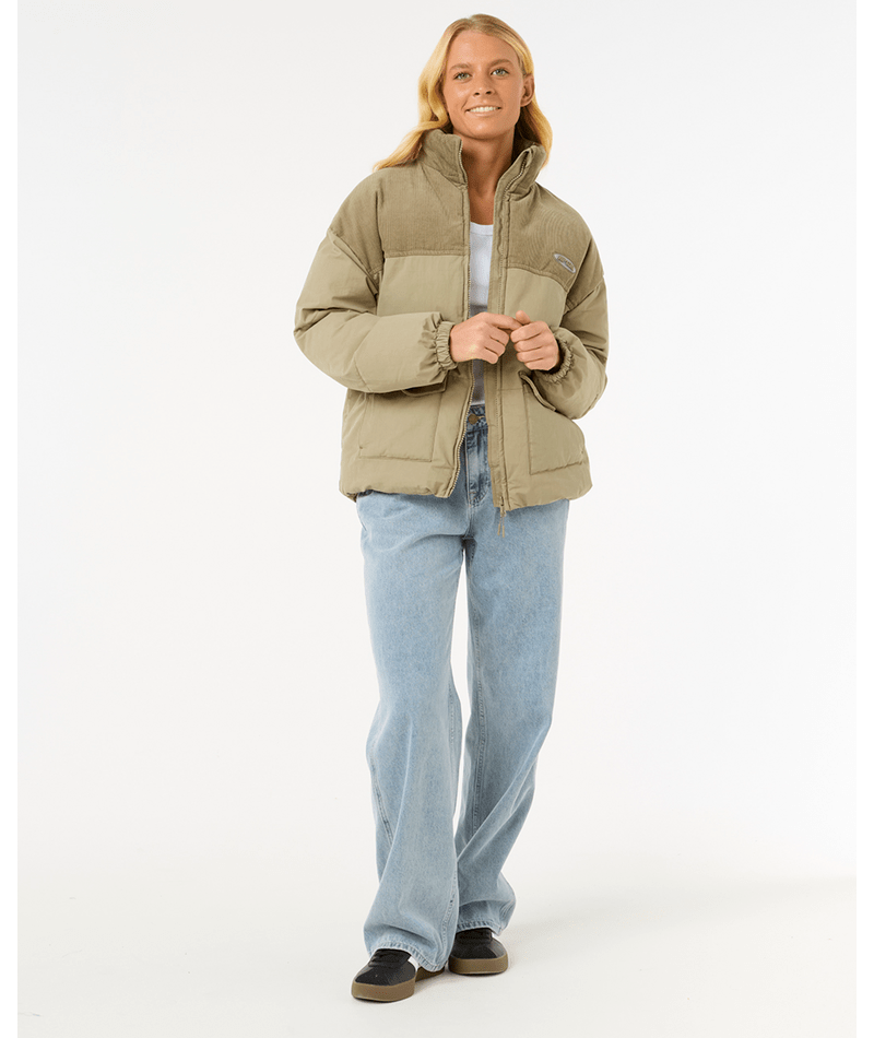 Rip Curl High Tide Mixed Cord Puffer in SAGE