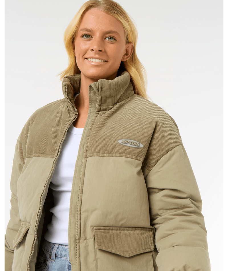 Rip Curl High Tide Mixed Cord Puffer in SAGE