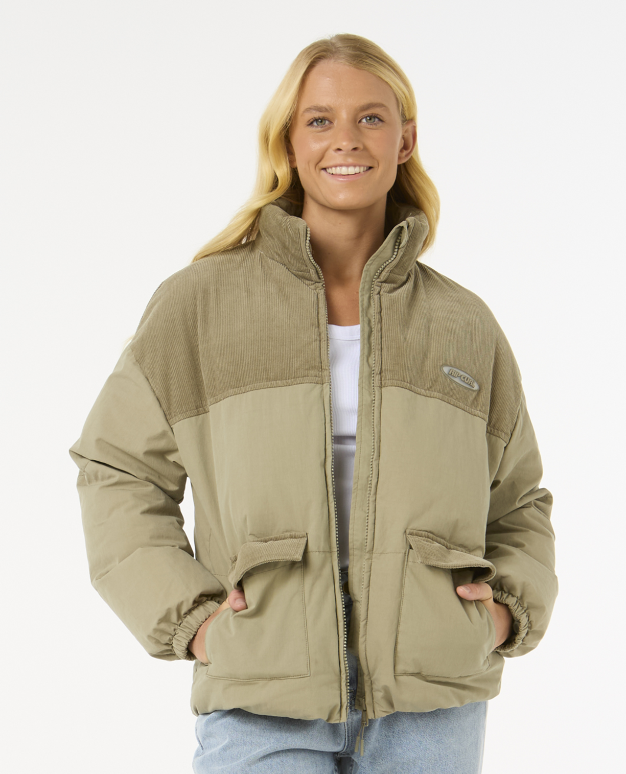 Rip Curl High Tide Mixed Cord Puffer in SAGE