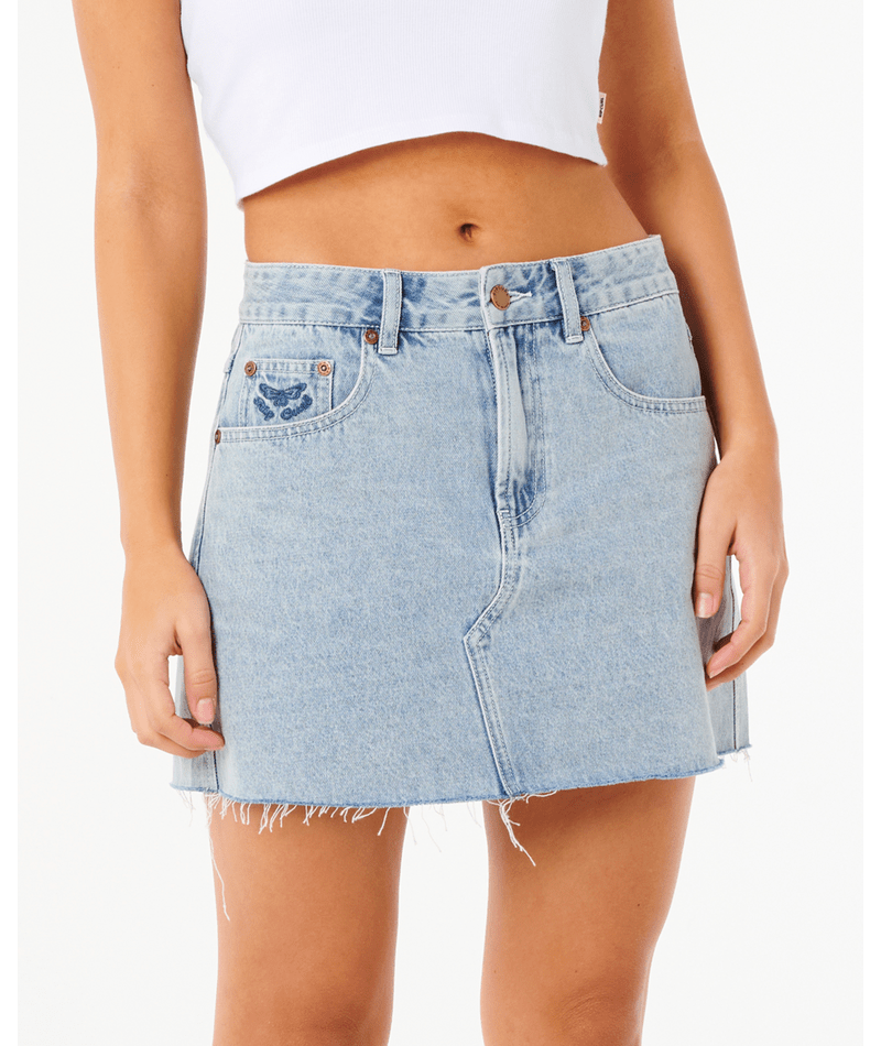 Rip Curl Tabby Denim Mini Skirt in VINTAGE BLUE