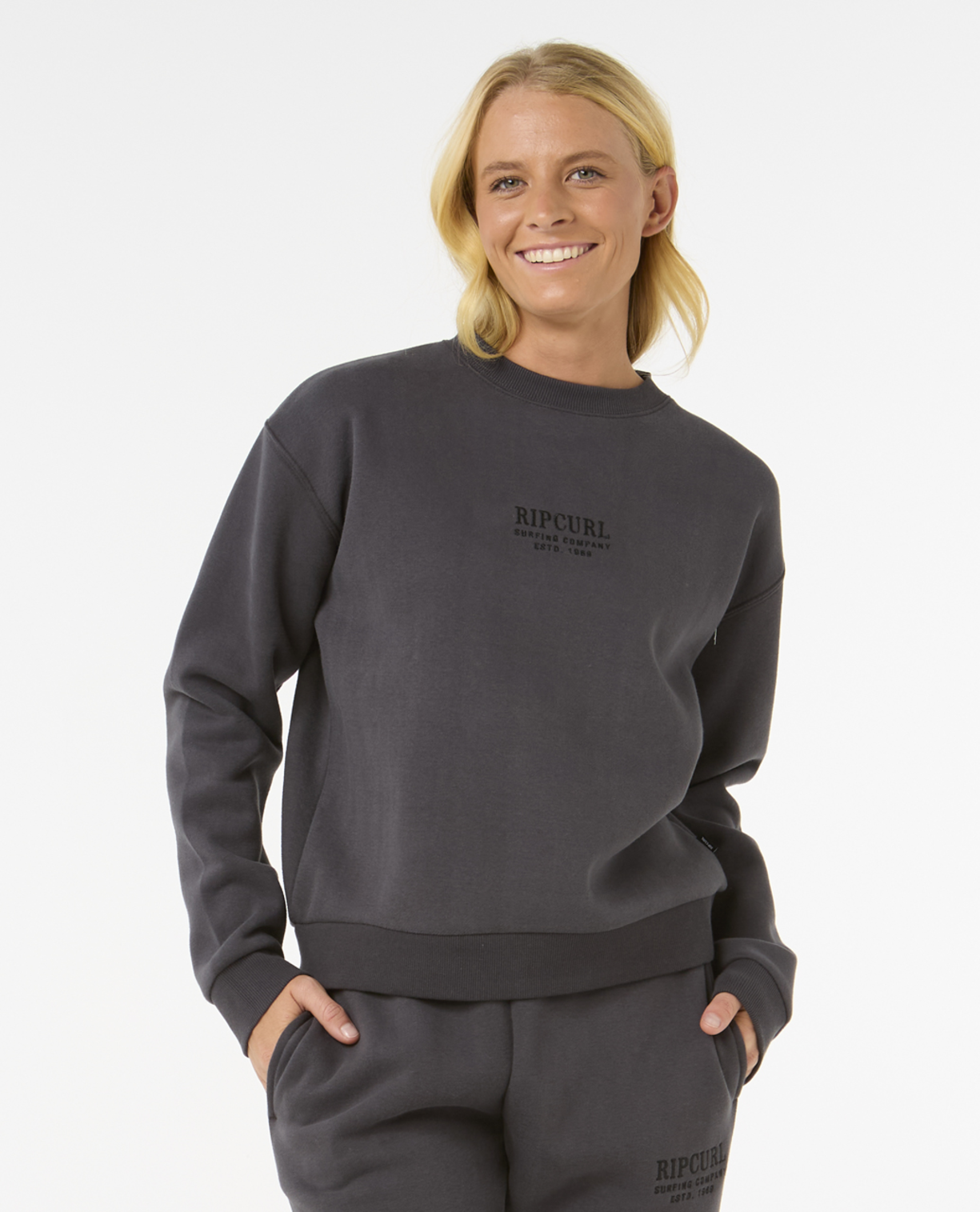 Rip Curl Surf Staple Relaxed Crew in WASHED BLACK