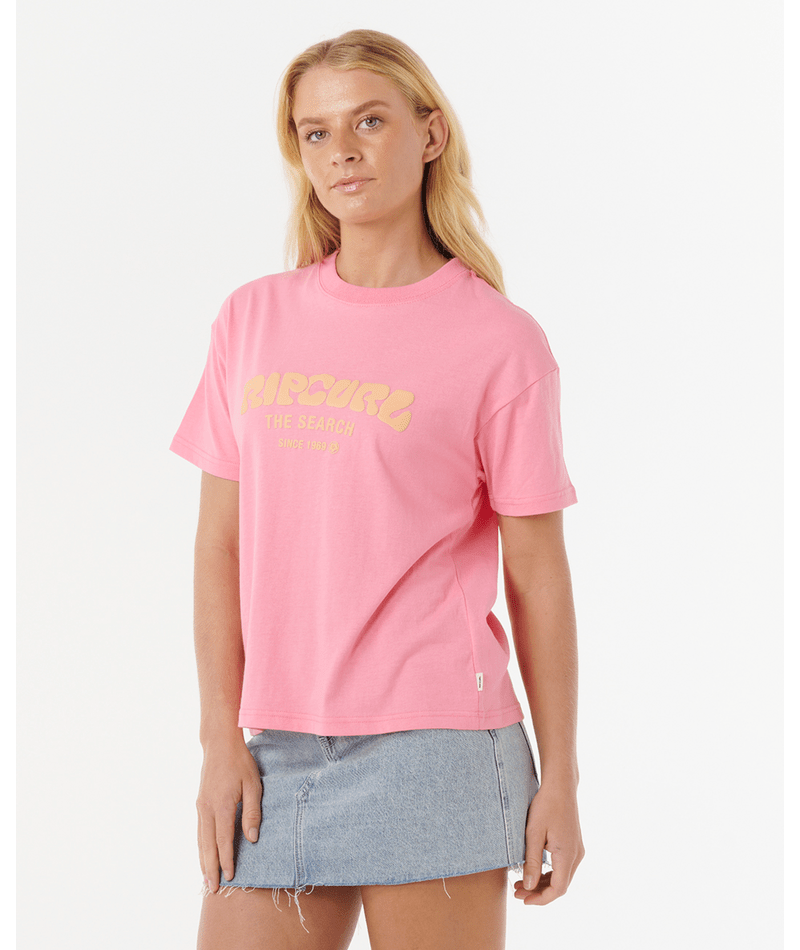 Rip Curl Surf Puff Relaxed Tee in PINK/ORANGE
