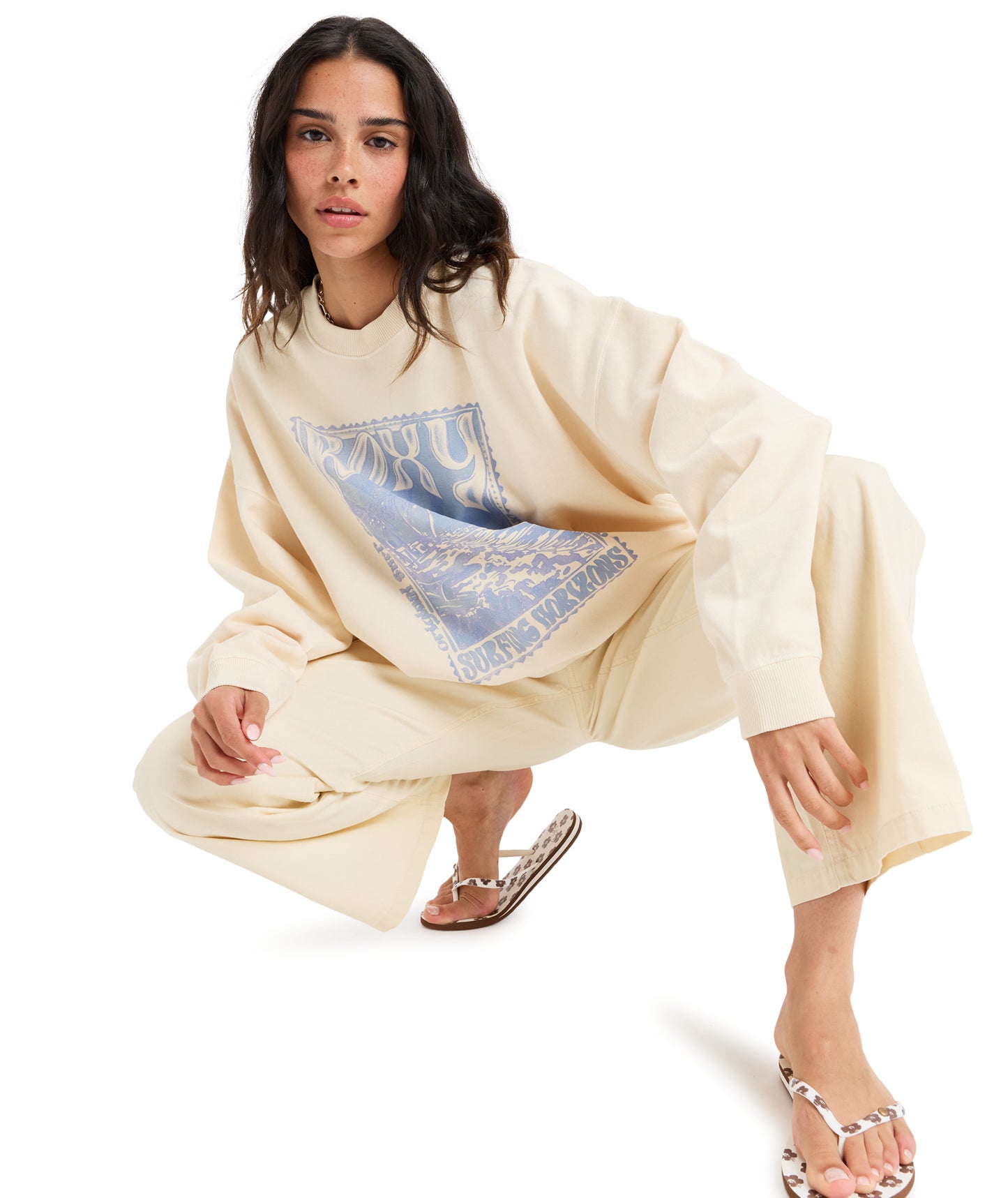 Roxy Lineup Oversized Crew in PARCHMENT
