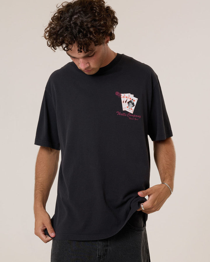 Thrills Appreciation Box Fit Oversize Cropped Tee - Washed Black in Washed Black