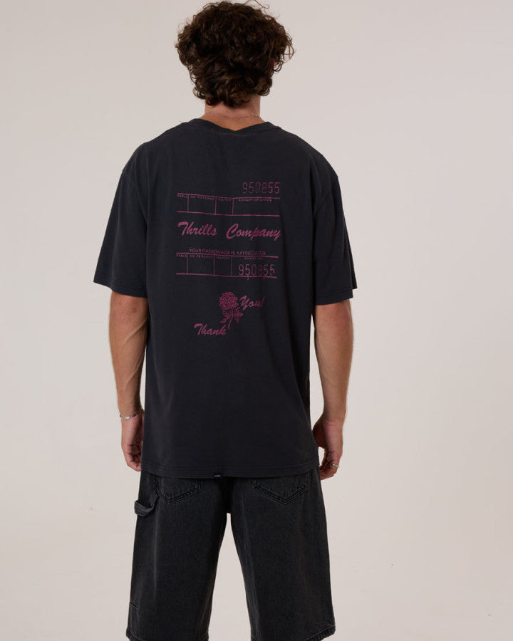 Thrills Appreciation Box Fit Oversize Cropped Tee - Washed Black in Washed Black