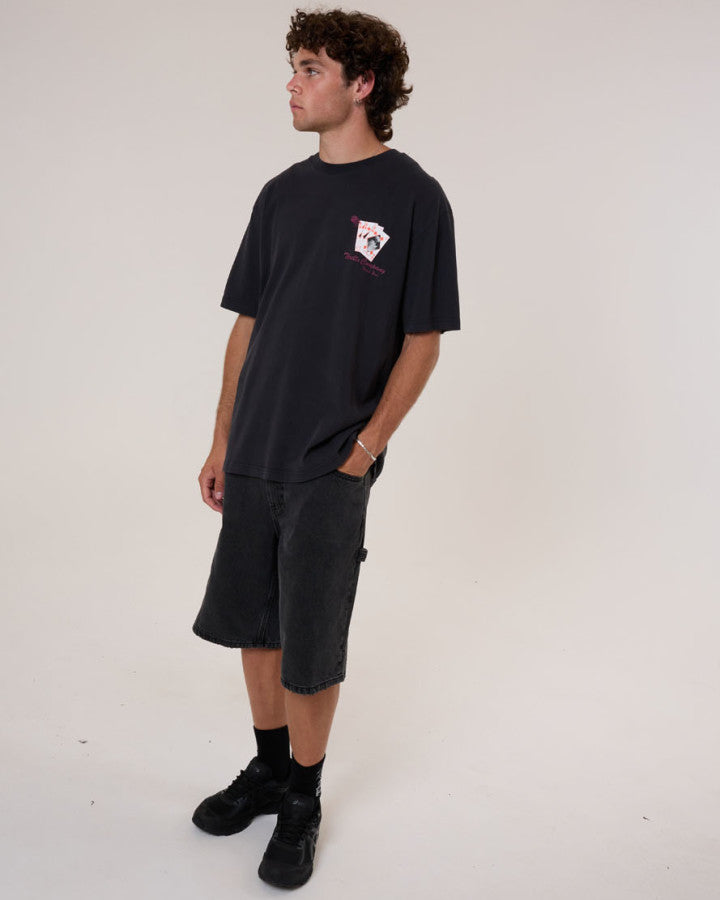 Thrills Appreciation Box Fit Oversize Cropped Tee - Washed Black in Washed Black