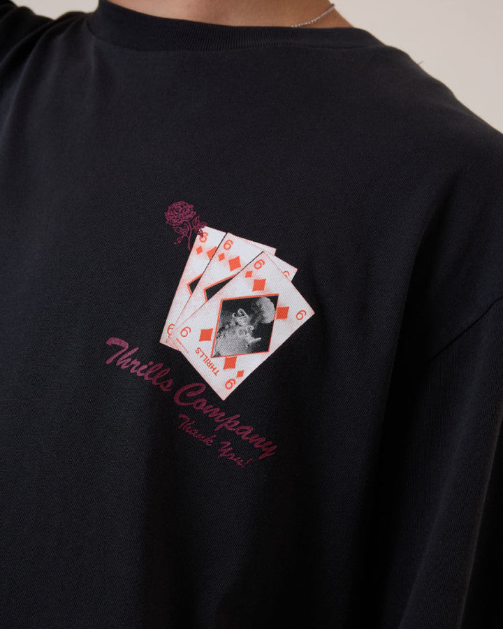 Thrills Appreciation Box Fit Oversize Cropped Tee - Washed Black in Washed Black