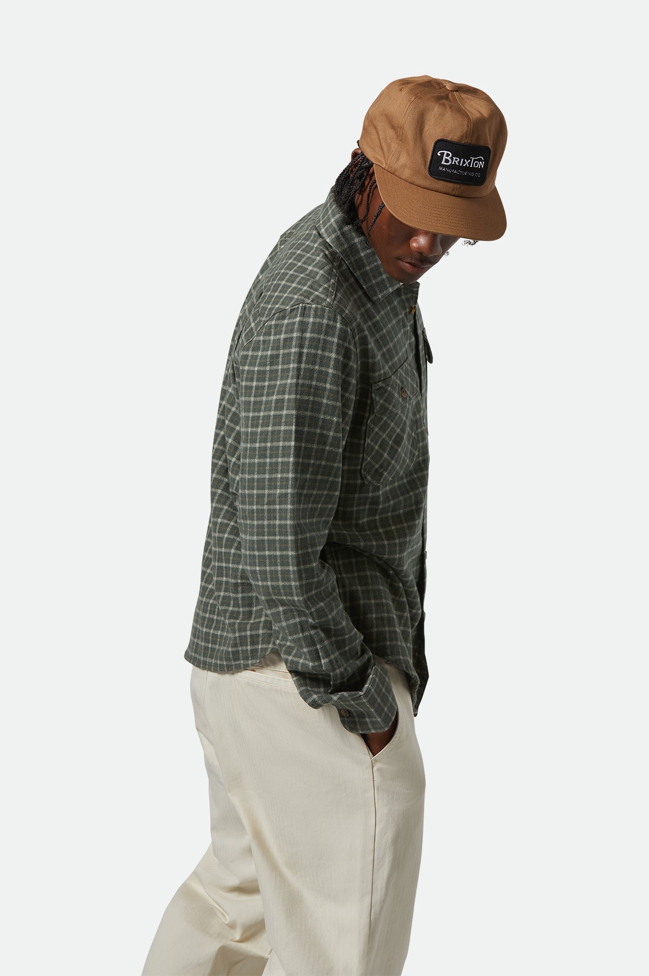 Brixton Bowery Lw Ultra Flannel in IVY GREEN/WHITECAP