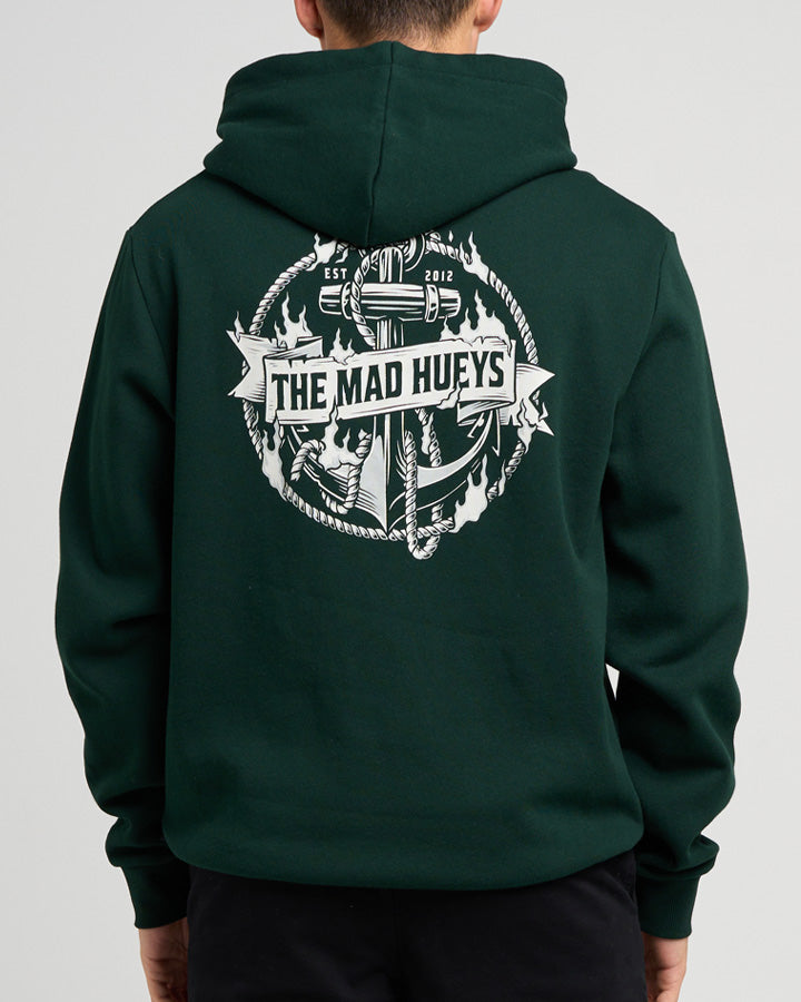 The Mad Hueys Flame Anchor | Hooded Pullover in PINE GREEN
