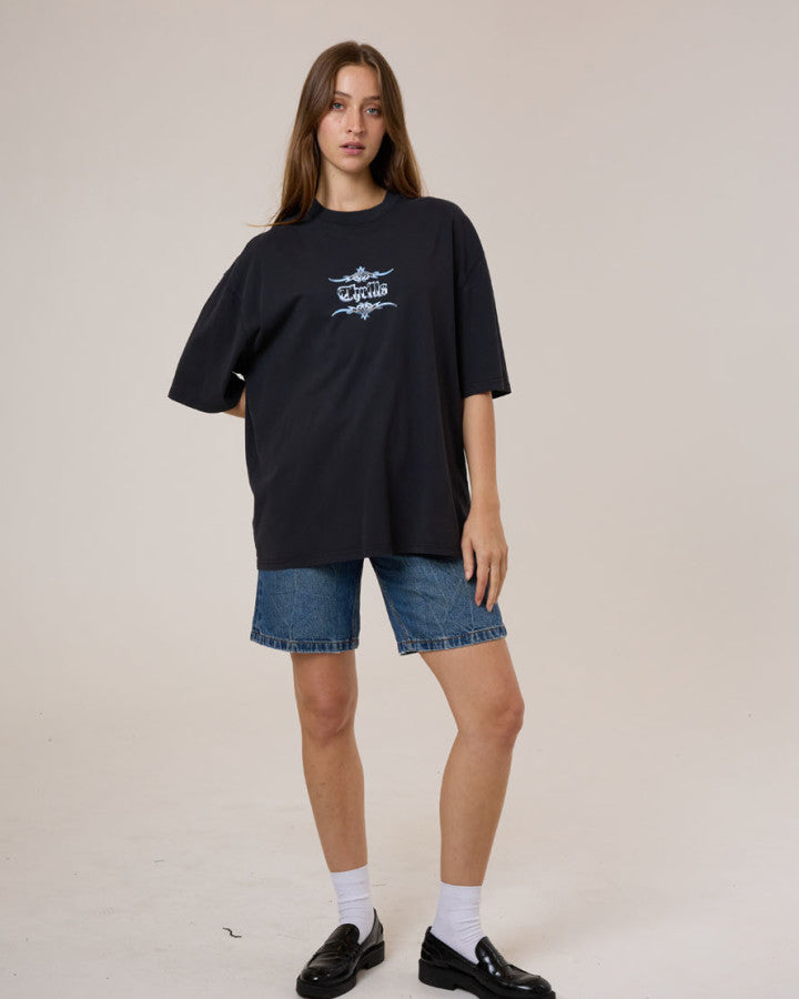 Thrills Metal And Mayhem Oversized Tee - Washed Black in Washed Black