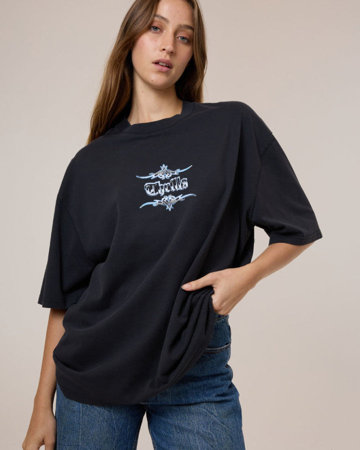 Thrills Metal And Mayhem Oversized Tee - Washed Black in Washed Black