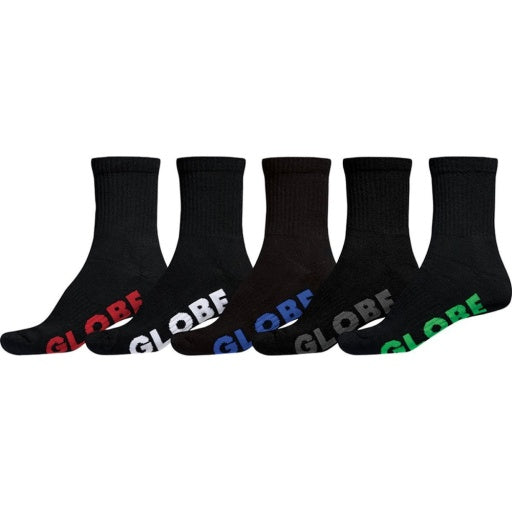 Globe Large Stealth Crew Sock 5 Pack in BLACK