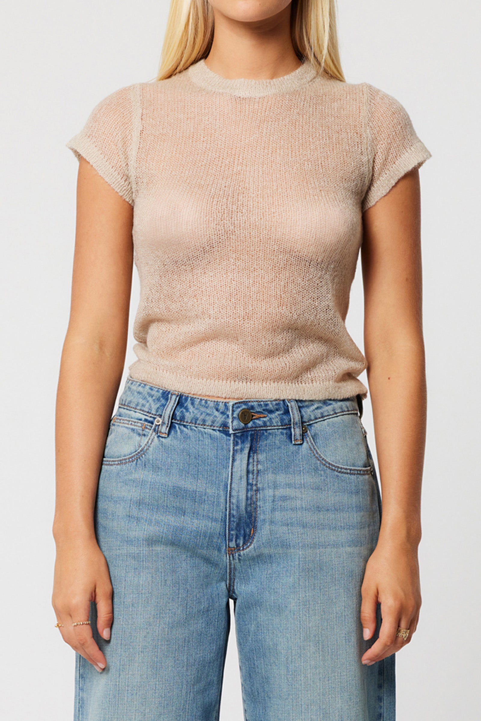 Abrand Jeans 00 Baby Knit Tee in MUSHROOM