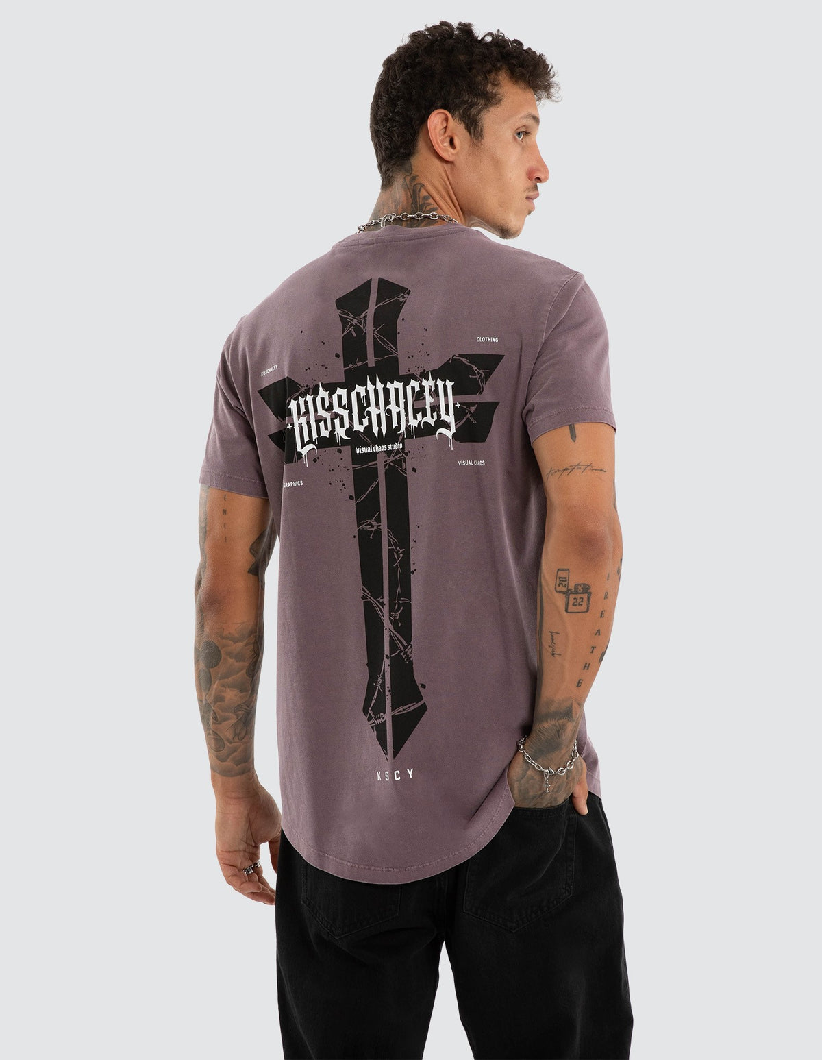 Kiss Chacey Arcane Dual Curved Tee in Pigment Flint