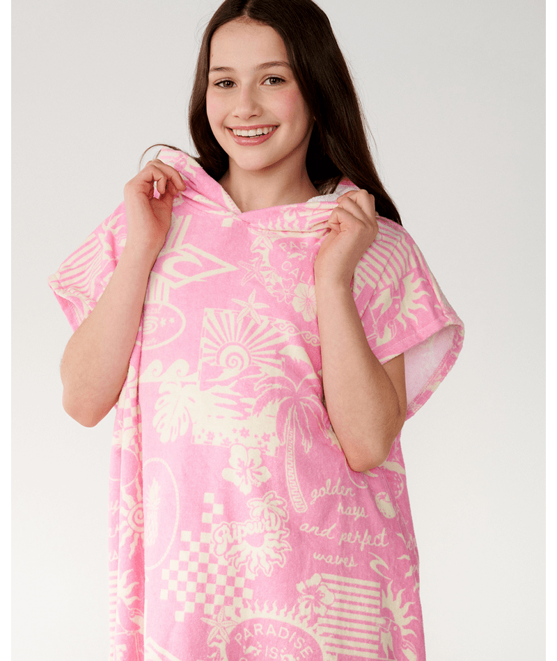 Rip Curl Mixed Hooded Towel-Girl in NATURAL/PINK