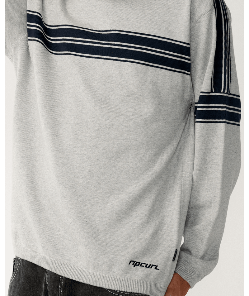 Rip Curl Archive Twu Stripe Crew Knit in GREY MARLE