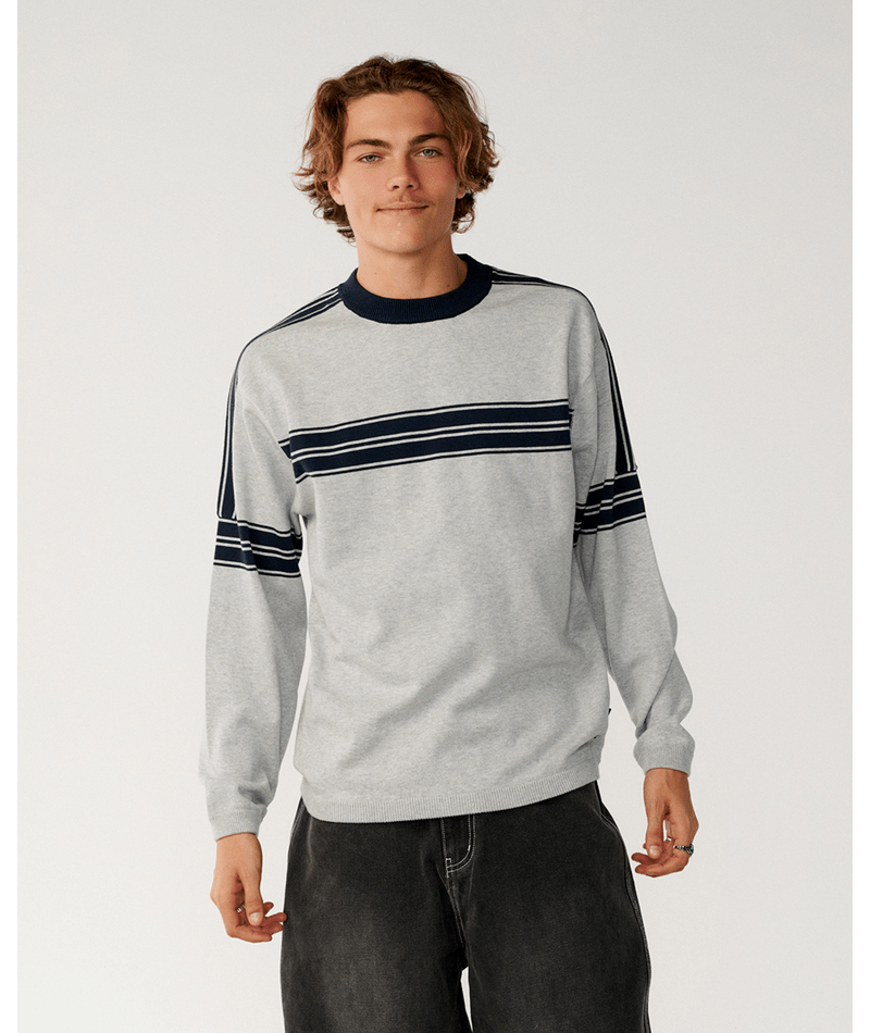 Rip Curl Archive Twu Stripe Crew Knit in GREY MARLE