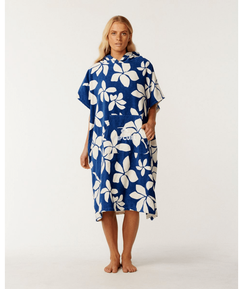 Rip Curl Mixed Hooded Towel in Mid Blue/Off White