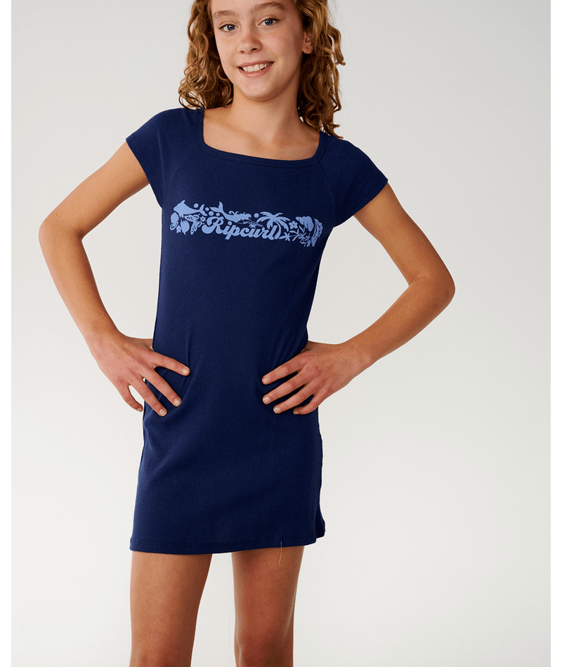 Rip Curl Costa Del Sol Rib Dress-Girl in NAVY