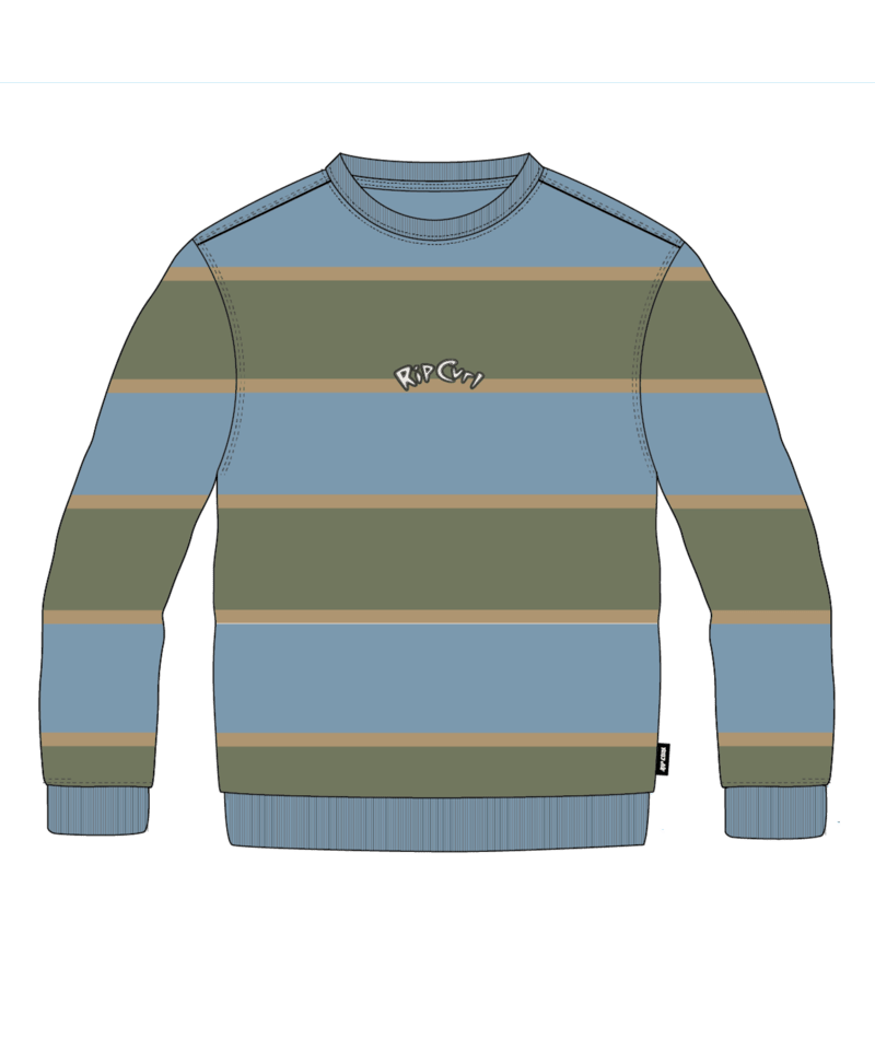 Rip Curl The Wave Stripe Crew-Boy in FADED DENIM