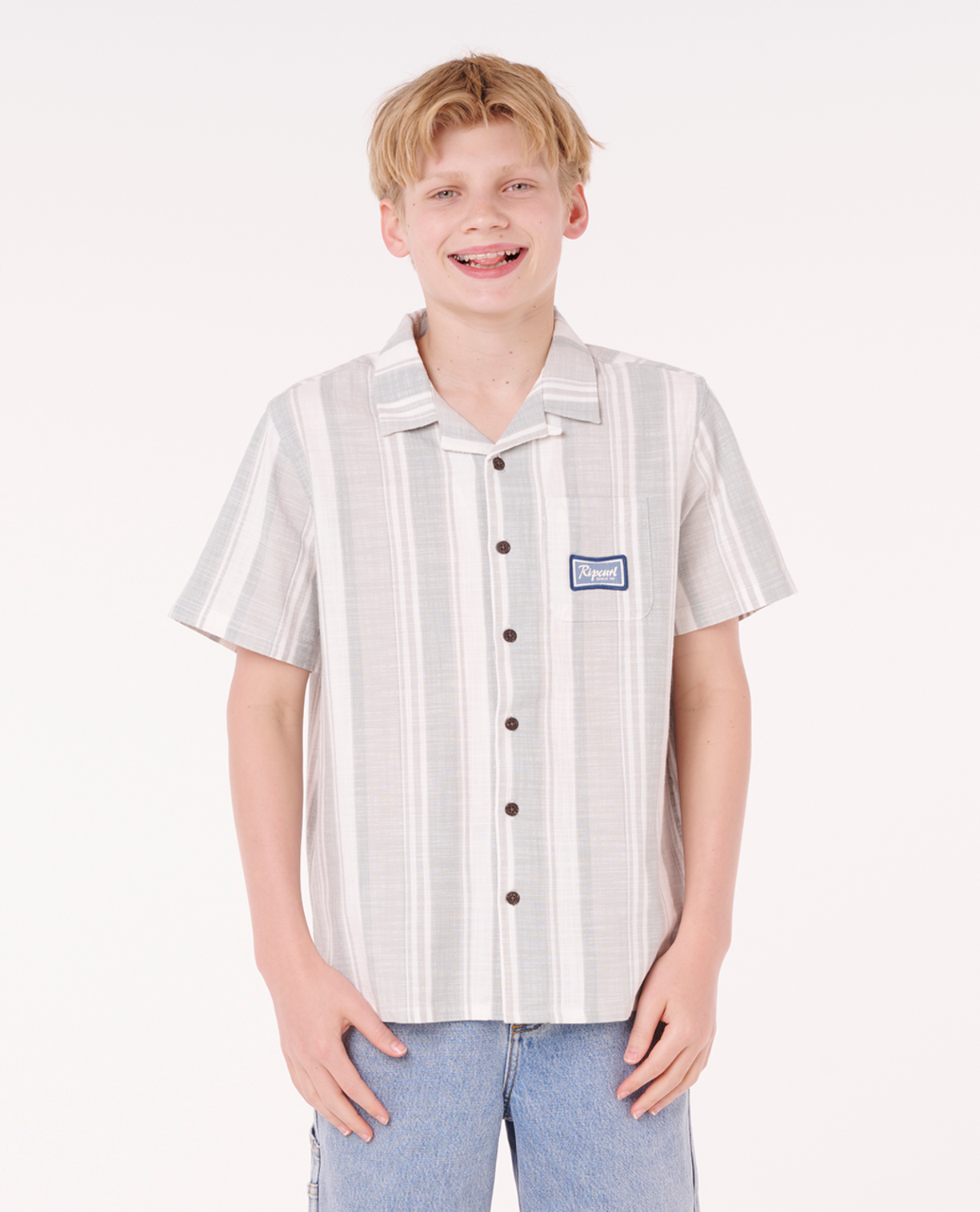 Rip Curl Mod Cali Stripe S/S Shirt-Boy in BLUEFIN