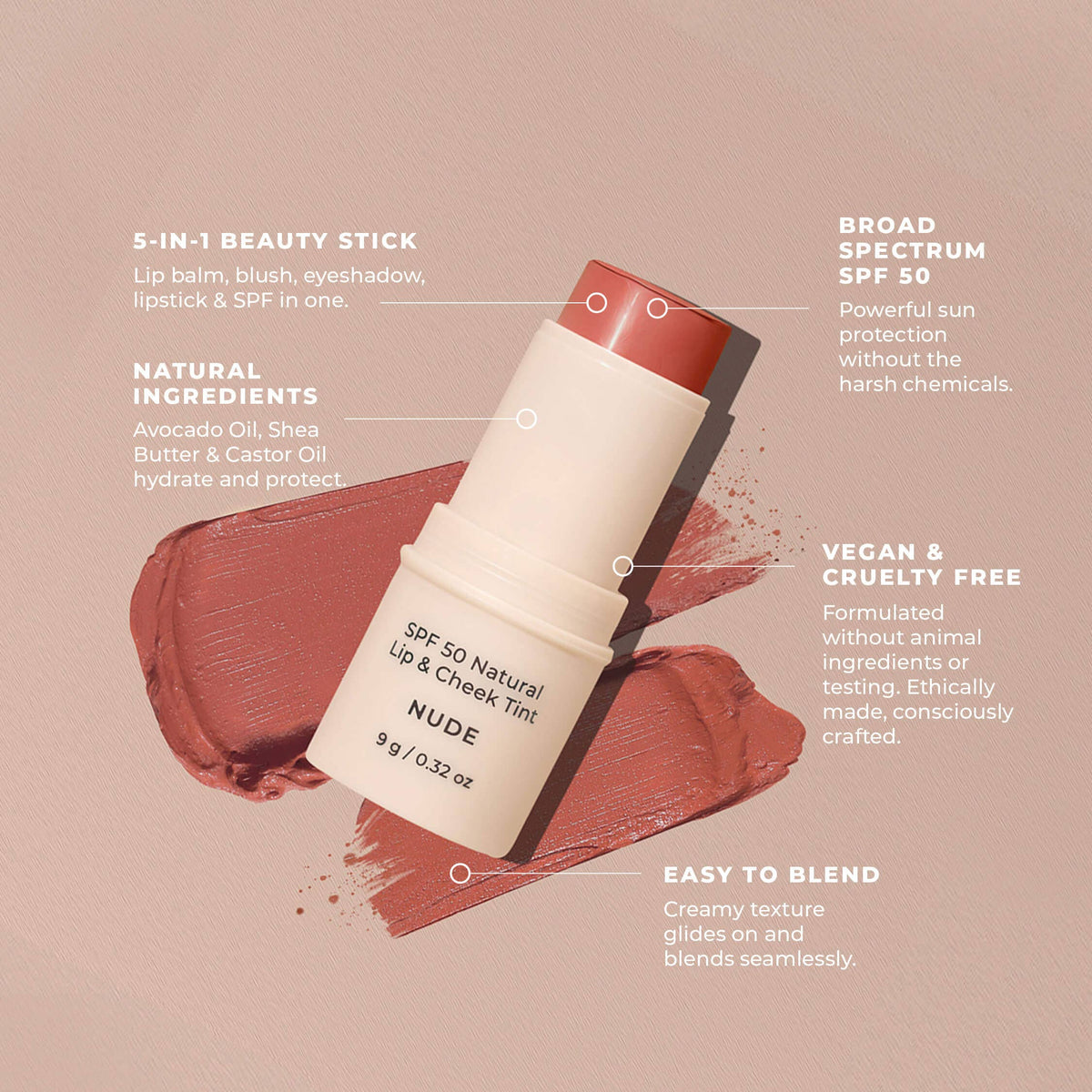 Avocado Zinc Spf 50 Natural Lip & Cheek Tint in Red Earth