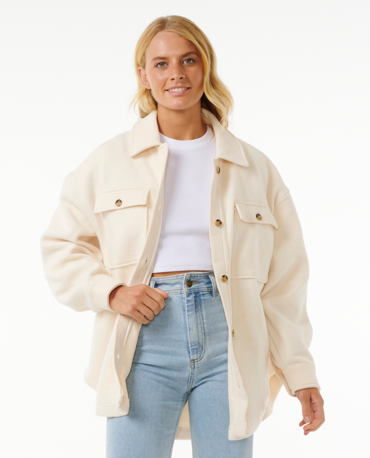 Rip Curl High Tide Fleece Shacket in OFF WHITE