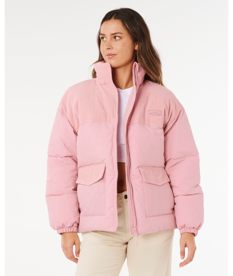 Rip Curl High Tide Mixed Cord Puffer in DUSTY PINK