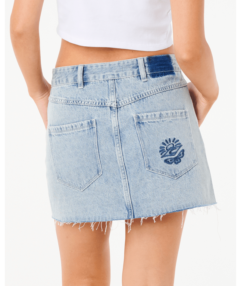 Rip Curl Tabby Denim Mini Skirt in VINTAGE BLUE