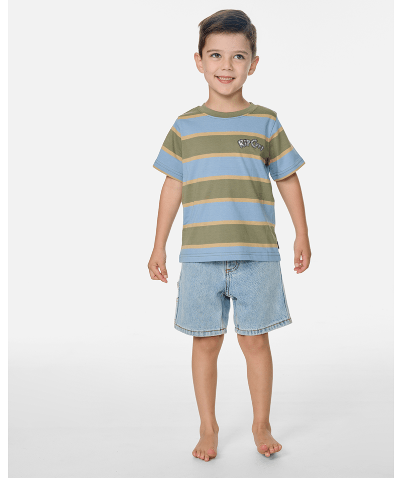 Rip Curl Ride The Wave Stripe Tee - Boy in FADED DENIM