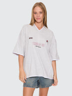 Thrills Co Tournament Of Roses V Neck Oversized Tee - Snow Marle in Snow Marle
