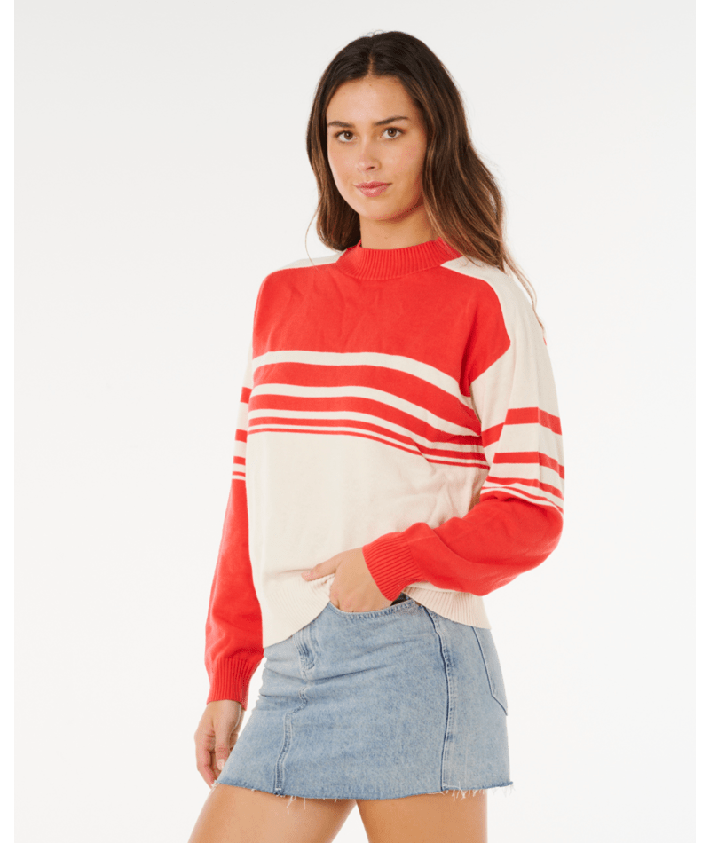 Rip Curl Surf Side Stripe Crew in RED