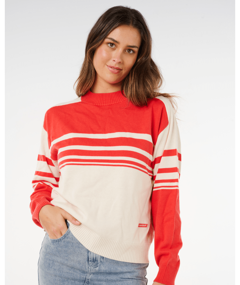 Rip Curl Surf Side Stripe Crew in RED