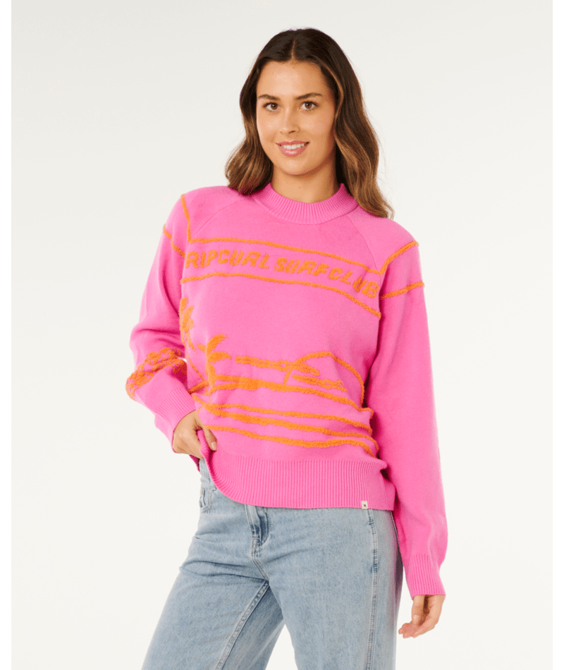 Rip Curl Hotel Malibu Jacquard Crew in SUPER PINK