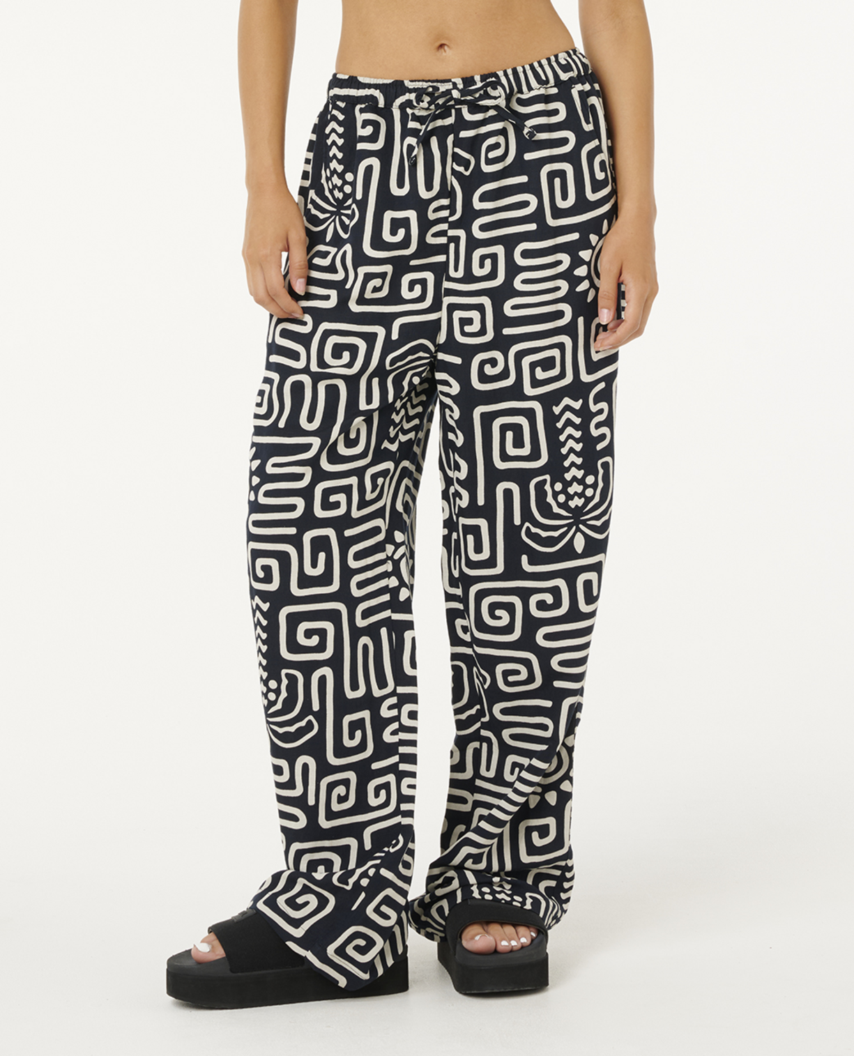 Rip Curl Sunset Luau Wide Leg Pants in BLACK/OFF WHITE