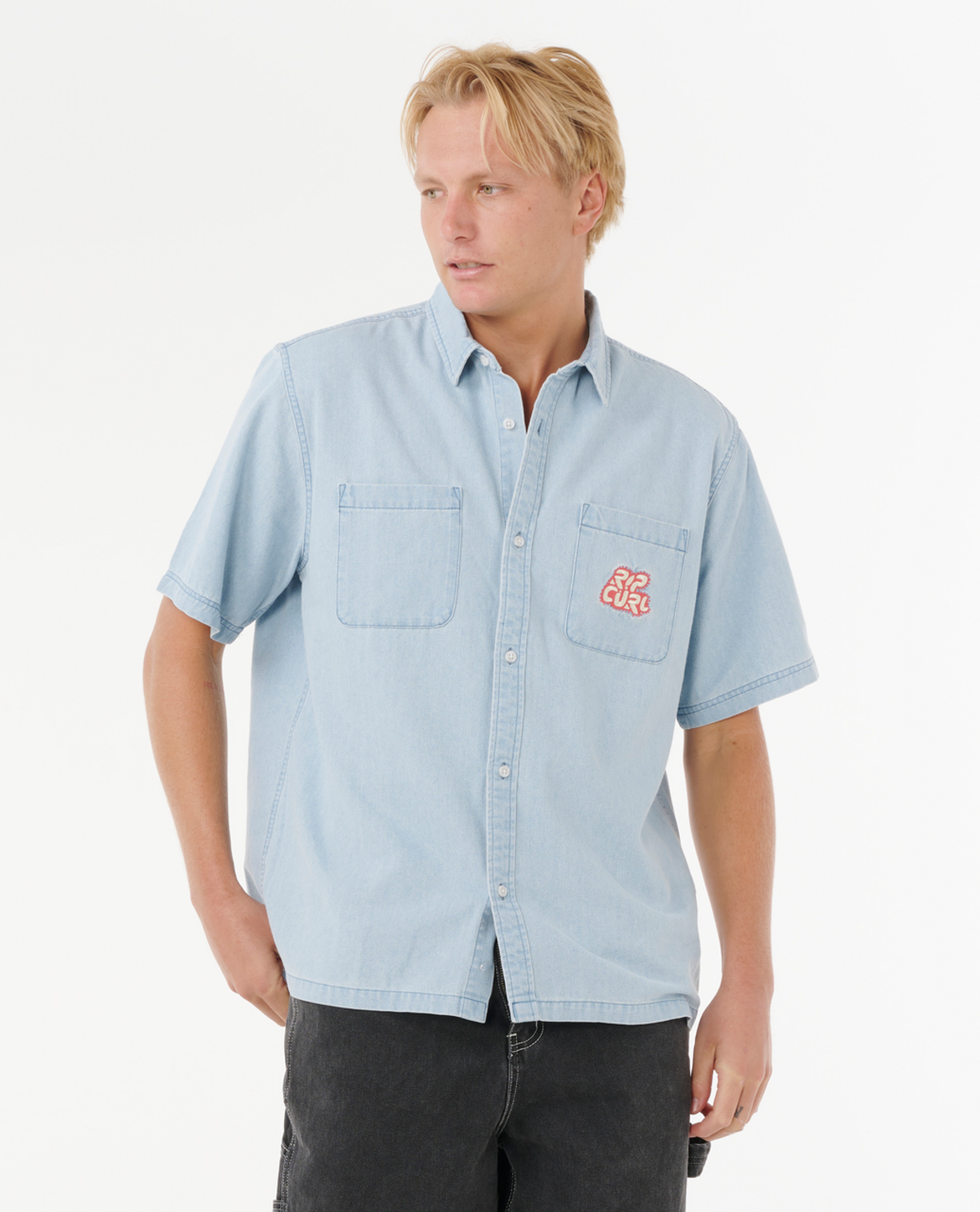 Rip Curl Raw Energy Denim S/S Shirt in BLUE WIND