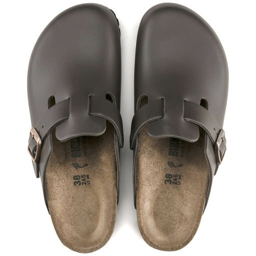 Birkenstock Boston Dark Brown Smooth Leather Narrow in Dark Brown