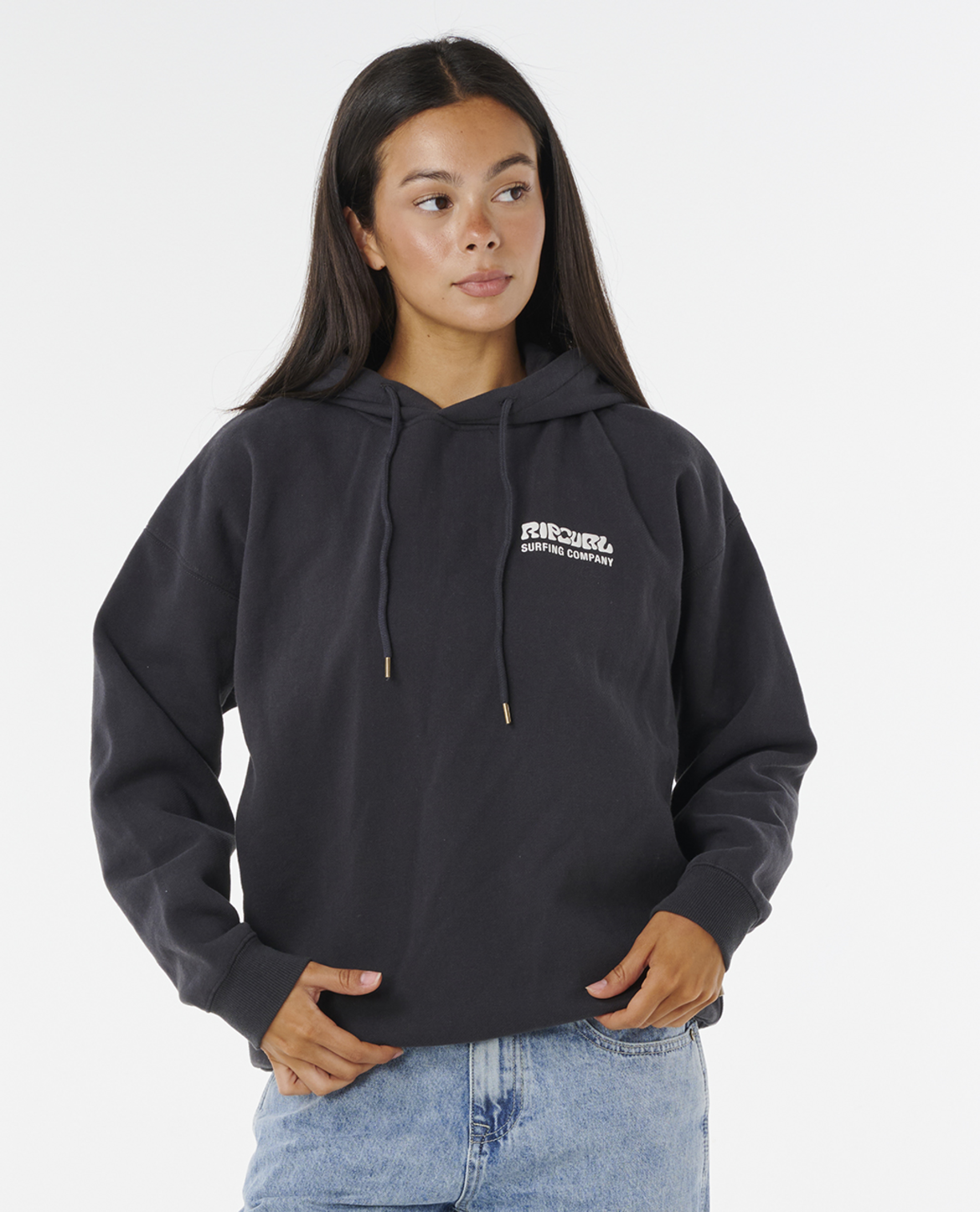 Rip Curl Surf Puff Heritage Hood in WASHED BLACK/CREAM