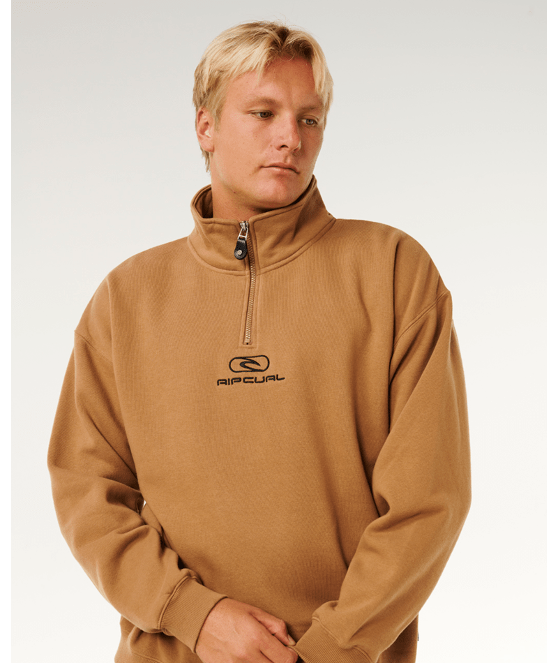 Rip Curl Pill Icon 1/4 Zip Crew in MOCHA