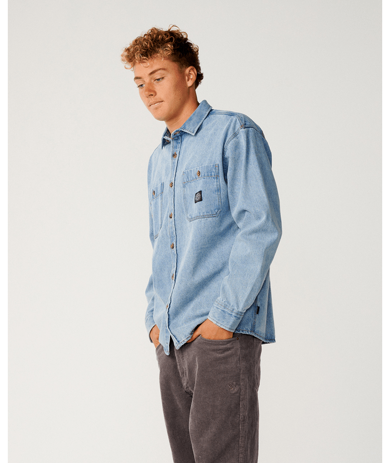 Rip Curl Premium Surf Denim L/S Shirt in WASHED BLUE