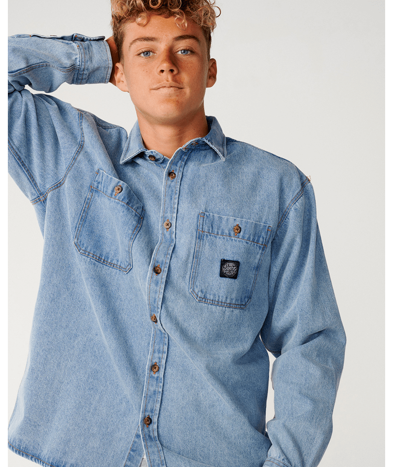 Rip Curl Premium Surf Denim L/S Shirt in WASHED BLUE