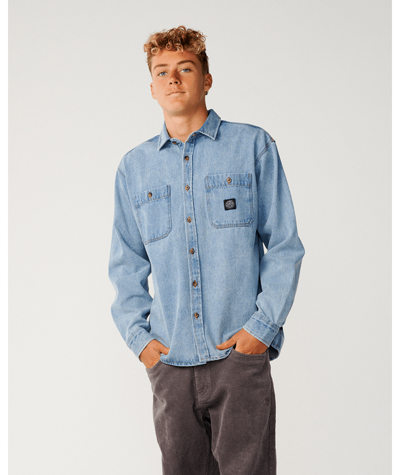 Rip Curl Premium Surf Denim L/S Shirt in WASHED BLUE