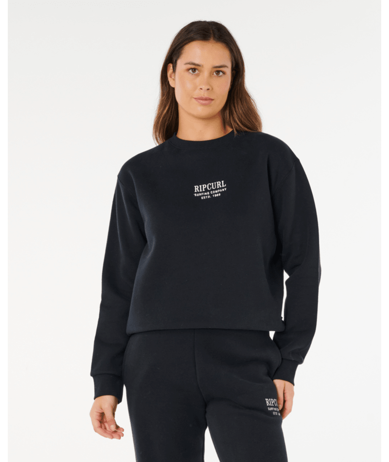 Rip Curl Surf Staple Relaxed Crew in BLACK