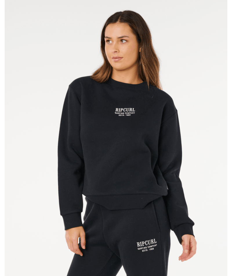 Rip Curl Surf Staple Relaxed Crew in BLACK