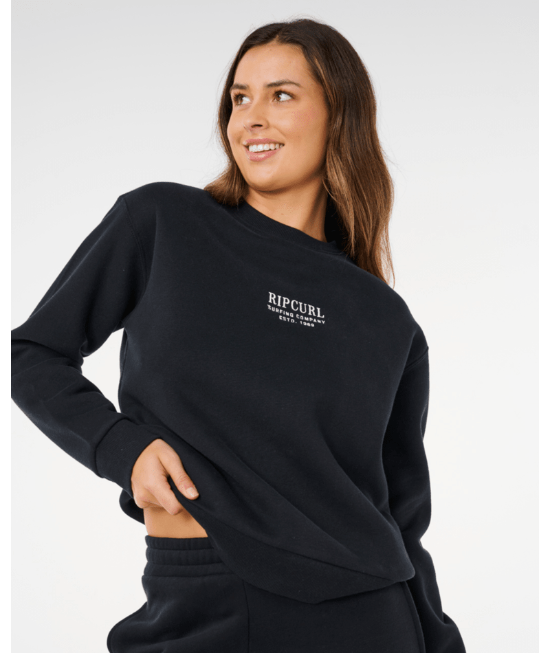 Rip Curl Surf Staple Relaxed Crew in BLACK